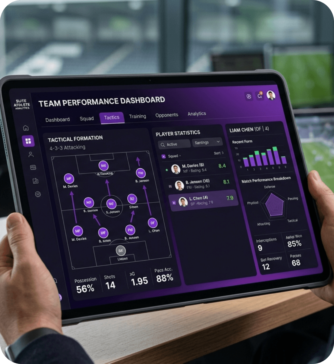 Panel de Solid Manager con plantilla y próximo partido